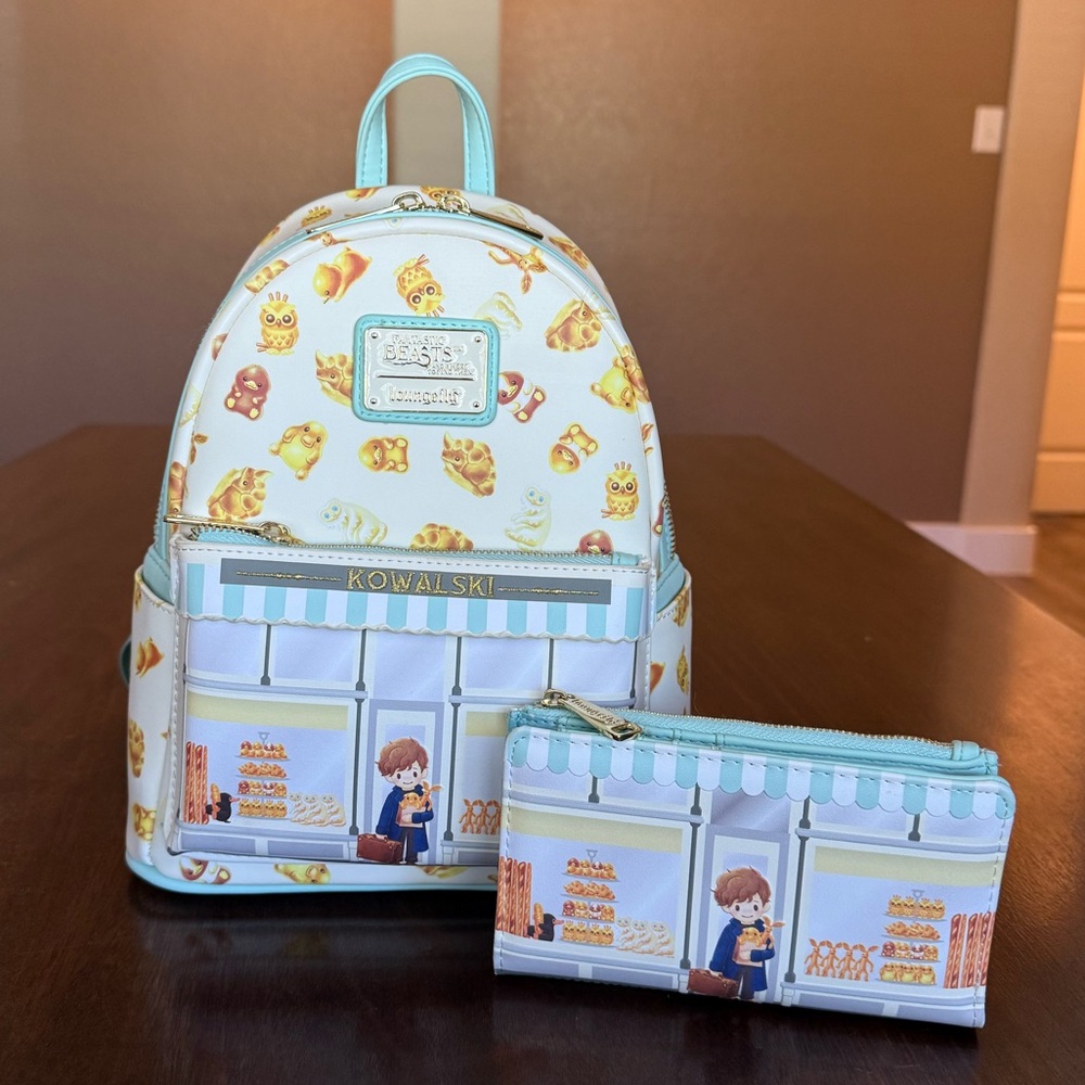 Loungefly Fantastic Beasts Kowalski Bakery Mini Backpack and matching wallet